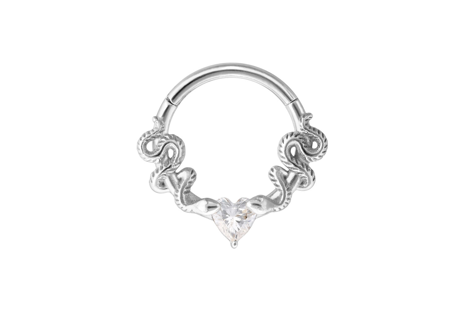 Chirurgenstahl Segmentring Clicker Piercing KRISTALLHERZ + 2 SCHLANGEN